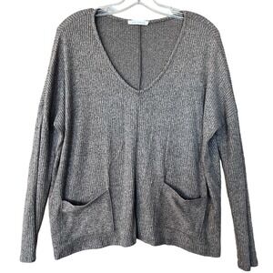 ENTI Sweater Top Womens Medium Brown Black Heather Long Sleeve VNeck Cottagecore